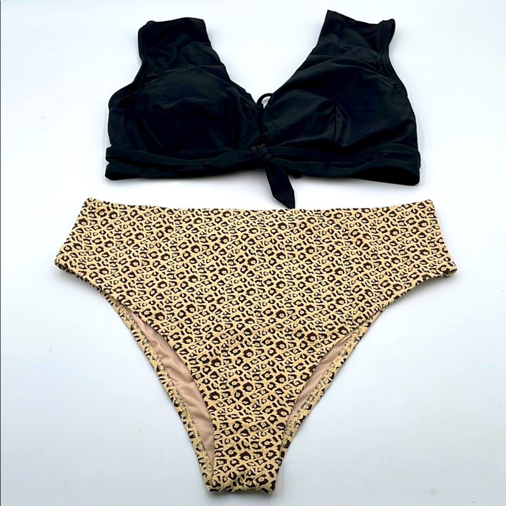 CUPSHE Black Cutout Top and Leopard Print Tummy Control High Waisted Bottoms‎ 3X